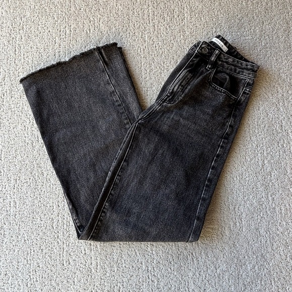 Pacsun Puddle‎ Wide Leg High Rise Jeans Black Washed Raw Hem Size 23 - Picture 2 of 11